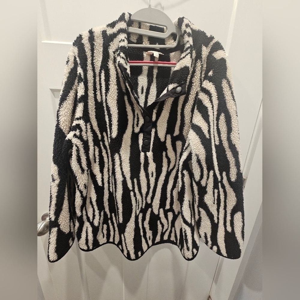 Terra & Sky 1X Zebra Print Sherpa Fleece Snap Pullover Women’s Plus 16W–18W